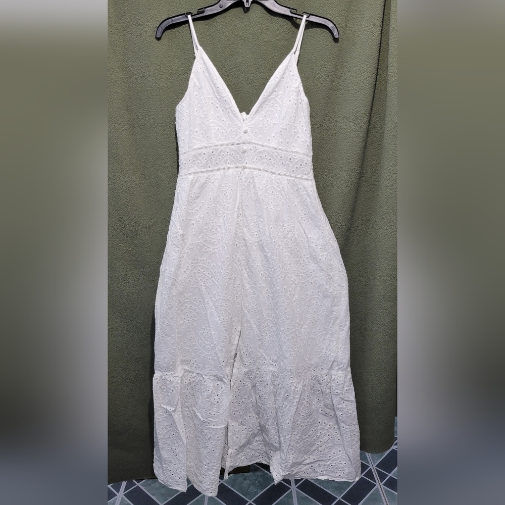 Shein Elegant White Cotton Dress Crochet Lace Size Medium
